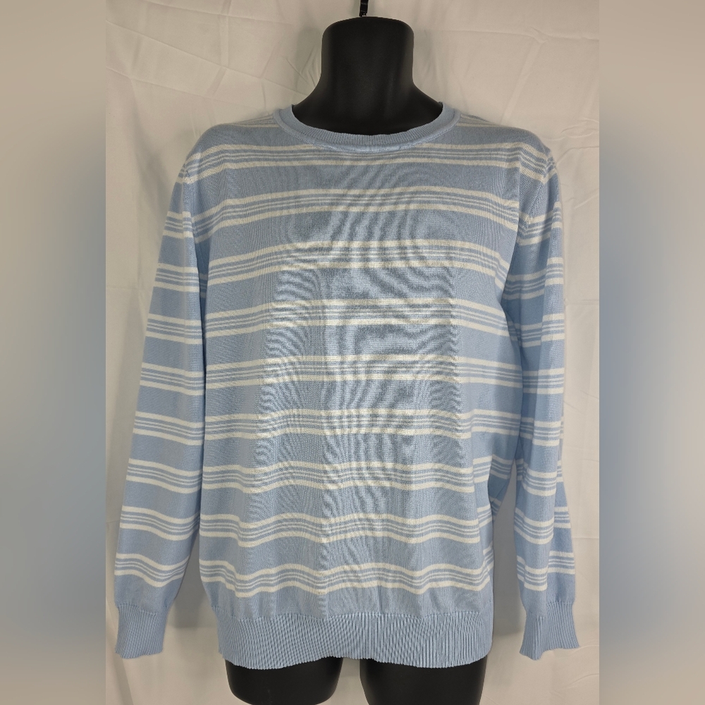 Shein Men's Light Blue White Striped Crewneck Sweater Size Large CO-1971